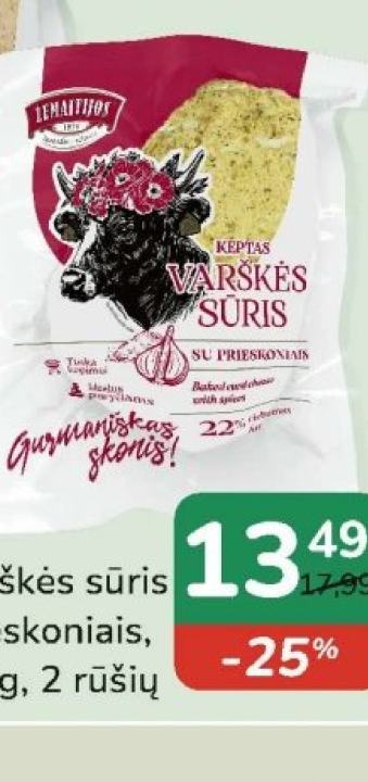 Keptas VARŠKĖS SŪRIS SU PRIESKONIAIS, 1 kg
