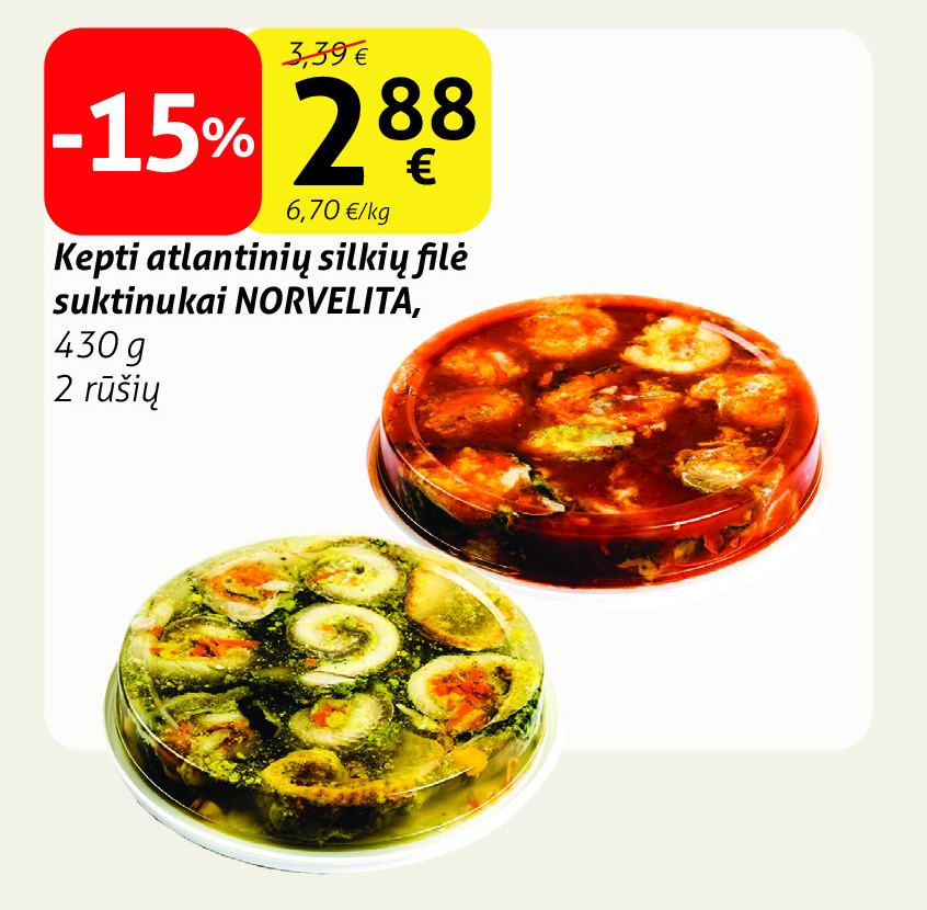 Kepti atlantinių silkių filė suktinukai NORVELITA, 430 g