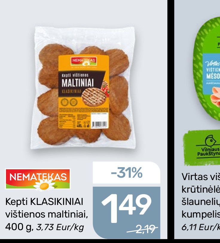 Kepti KLASIKINIAI vištienos maltiniai NEMATEKAS, 400 g