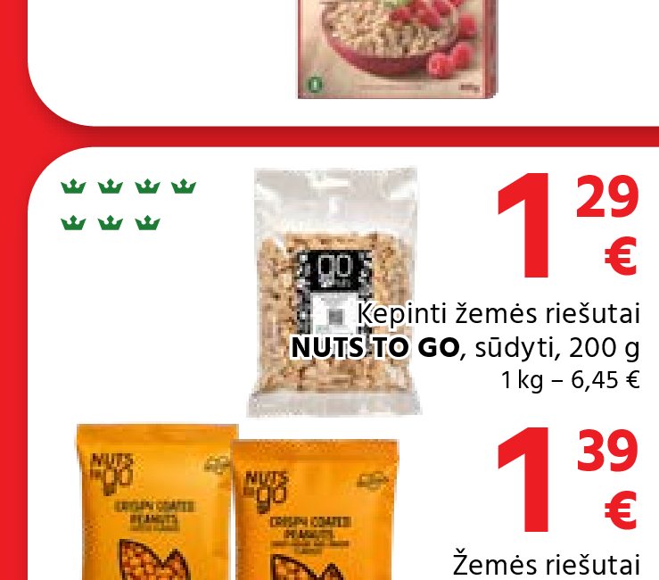 Kepti žemės riešutai NUTS TO GO, sūdyti, 200 g