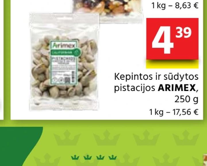 Keptos ir sūdytos pistacijos ARIMEX, 250 g