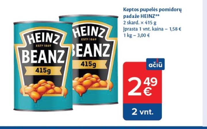 Keptos pupelės pomidorų padaže HEINZ, 2 skard.