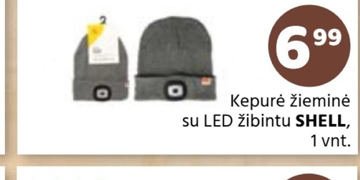 Kepurė žieminė su LED žibintu SHELL, 1 vnt