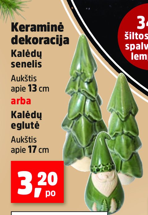 Keraminė dekoracija Kalėdų senelis arba Kalėdų eglutė, 13 cm