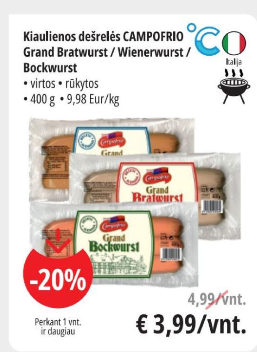 Kiaulienos dešrelės CAMPOFRIO Grand Bratwurst / Wienerwurst / Bockwurst, 400 g