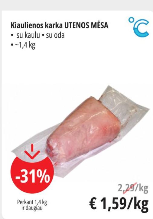 Kiaulienos karka UTENOS MĖSA, ~1.4 kg