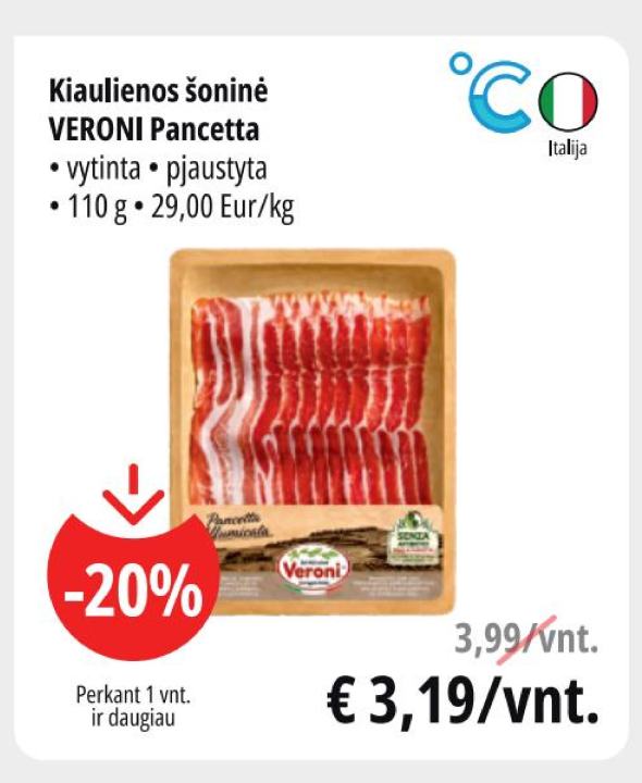 Kiaulienos šoninė VERONI Pancetta, 110 g