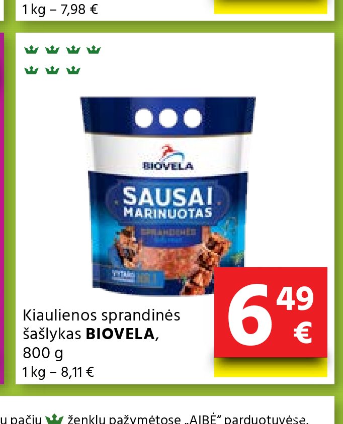 Kiaulienos sprandinės šašlykas BIOVELA, 800 g