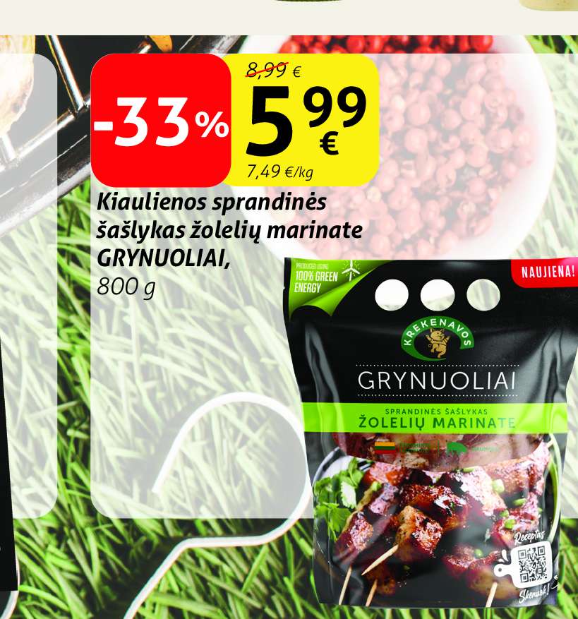 Kiaulienos sprandinės šašlykas žolelių marinate GRYNUOLIAI, 800 g