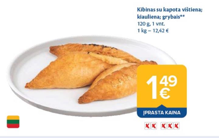 Kibinas su kapota vištiena; kiauliena; grybais, 120 g
