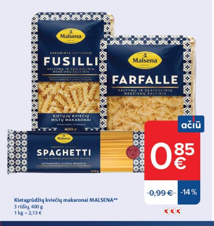 Kietagrūdžių kviečių makaronai MALSENA, 400 g