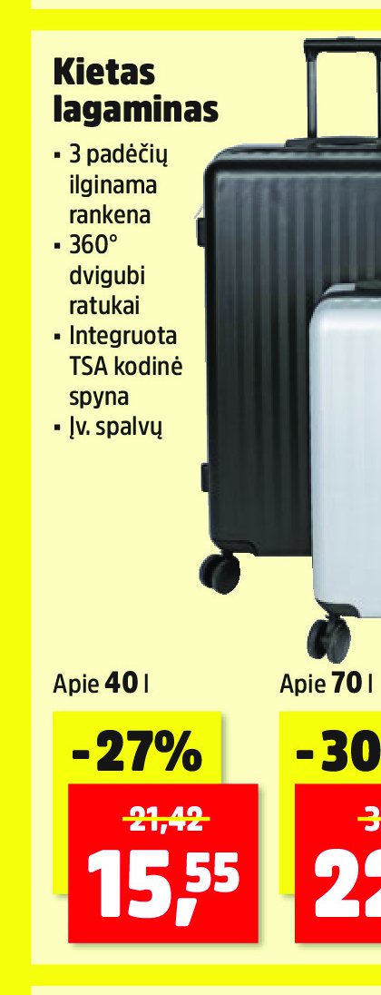 Kietas lagaminas, 40 l