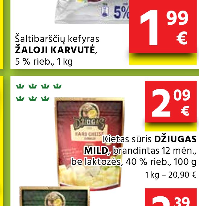 Kietas sūris DŽIUGAS MILD, 100 g