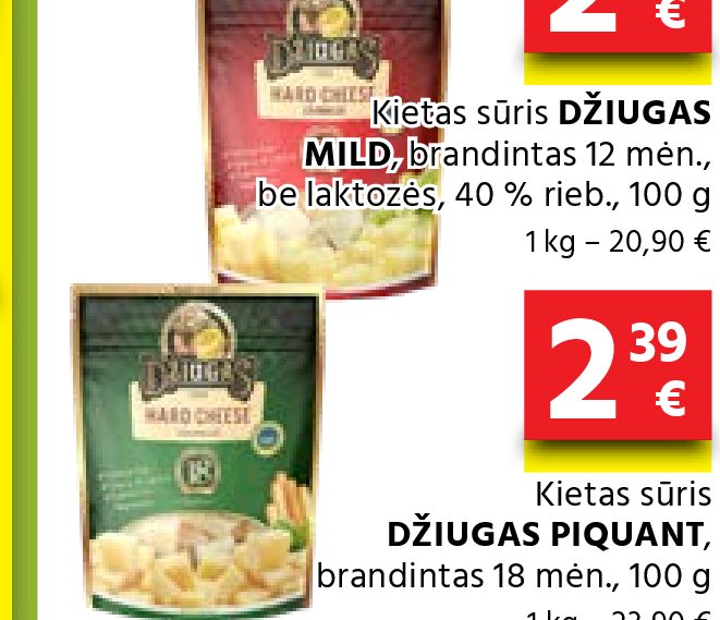 Kietas sūris DŽIUGAS PIQUANT, 100 g