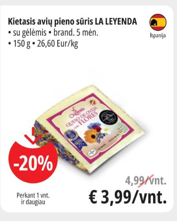 Kietasis avių pieno sūris LA LEYENDA, 150 g