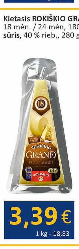 Kietasis ROKIŠKIO GRAND sūris, 180 g