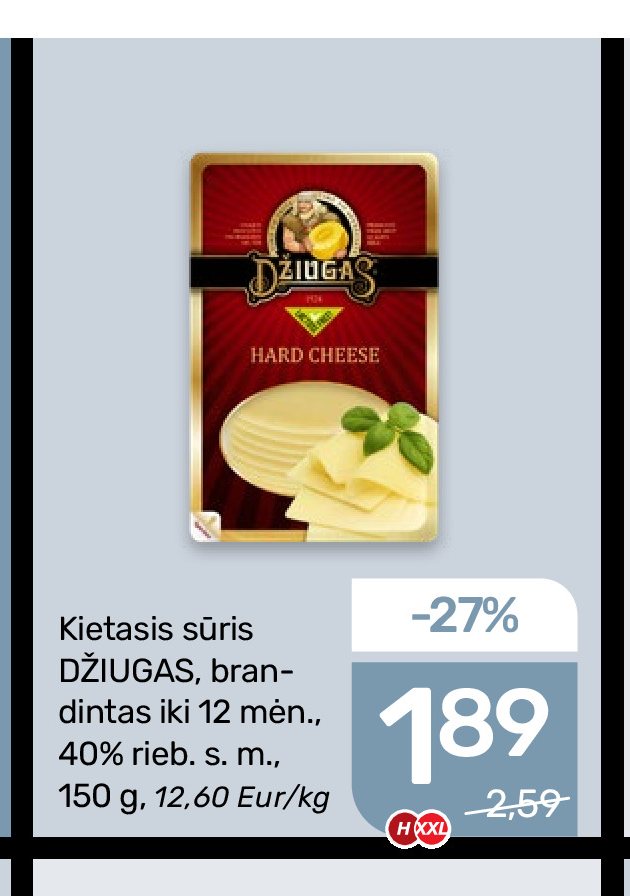 Kietasis sūris DŽIUGAS, 150 g