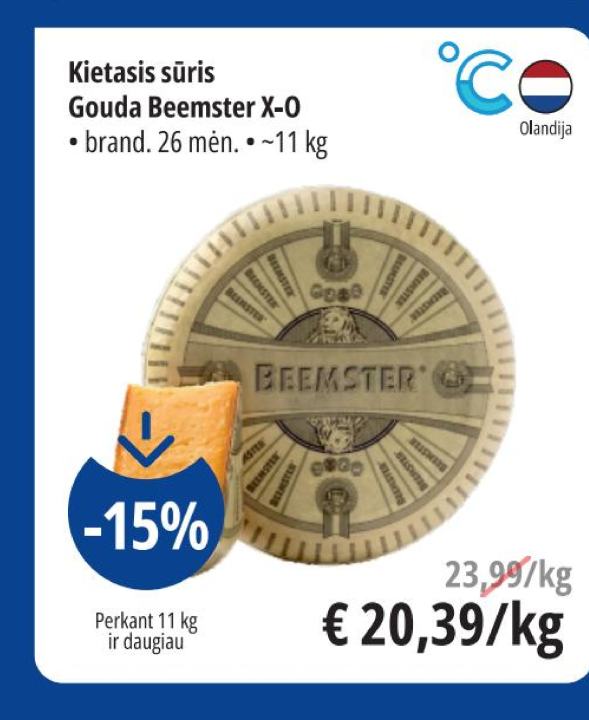 Kietasis sūris Gouda Beemster X-O, ~11 kg