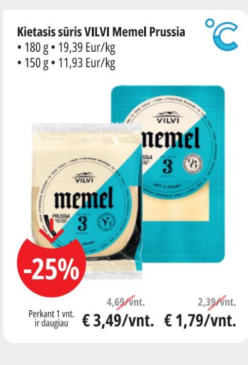 Kietasis sūris VILVI Memel Prussia, 180 g