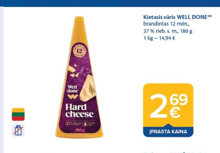 Kietasis sūris WELL DONE, 180 g