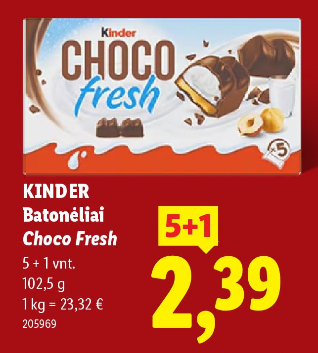 KINDER Batonėliai Choco Fresh, 102.5 g