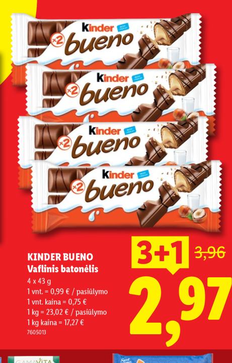 KINDER BUENO Vaflinis batonėlis, 4 x 43 g