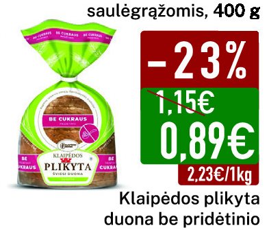 Klaipėdos plikyta duona be pridėtinio cukraus, 400 g
