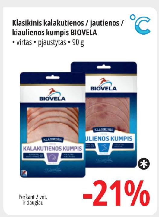 Klasikinis kalakutienos / jautienos / kiaulienos kumpis BIOVELA, 90 g