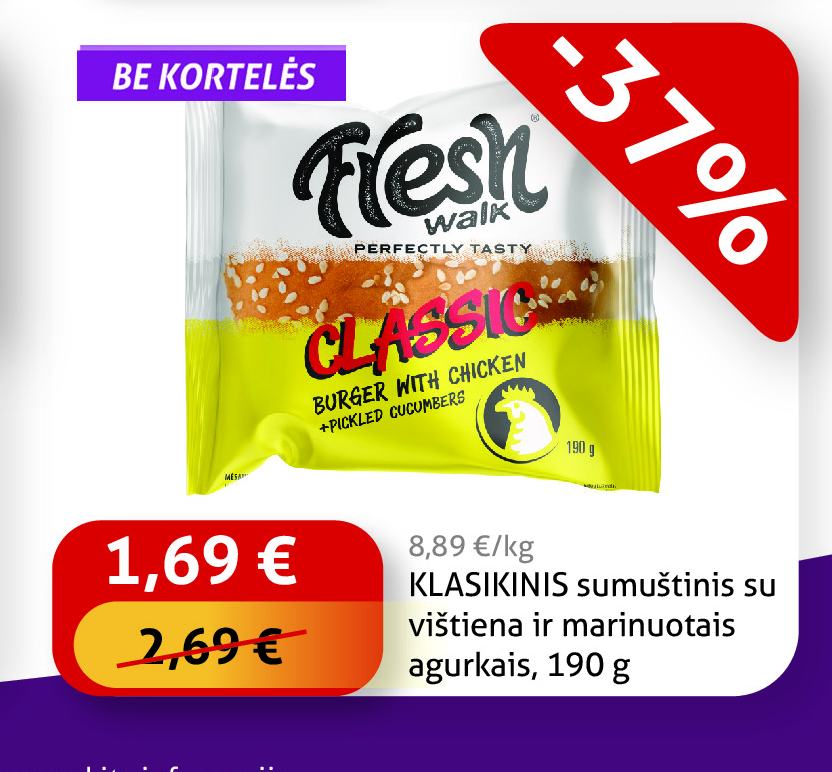 KLASIKINIS sumuštinis su vištiena ir marinuotais agurkais, 190 g