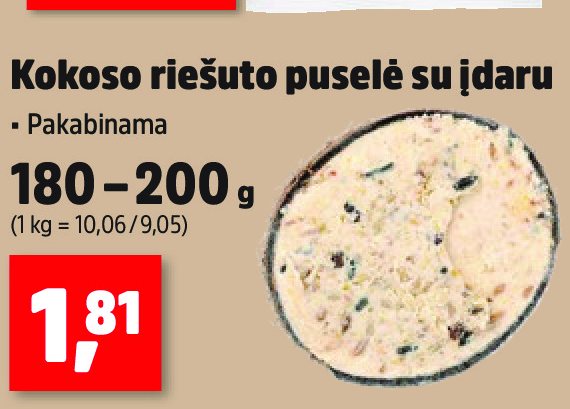 Kokoso riešuto puselė su įdaru, 200 g