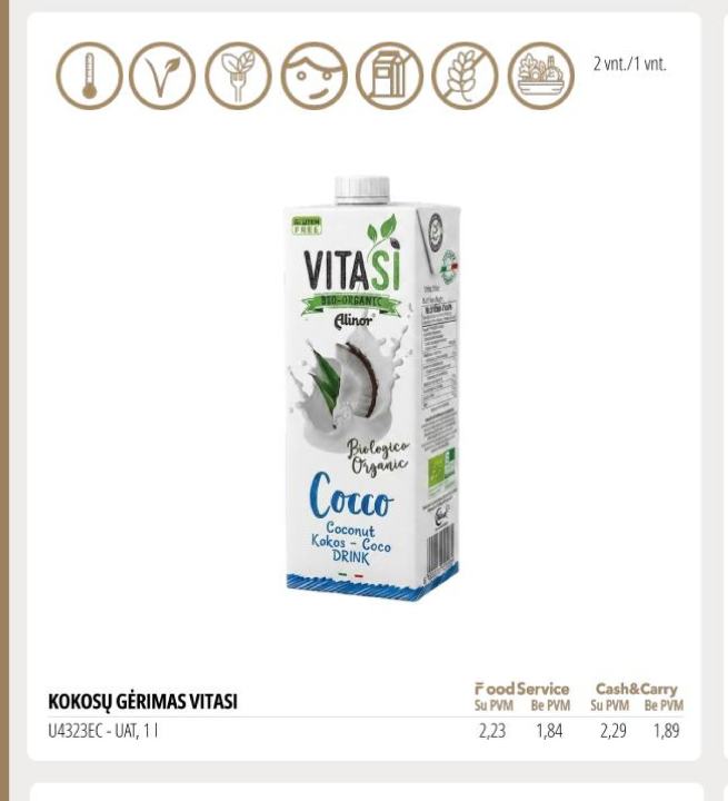 KOKOSŲ GĖRIMAS VITASI, 1 l