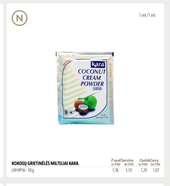 KOKOSŲ GRIETINĖLĖS MILTELIAI KARA, 50 g