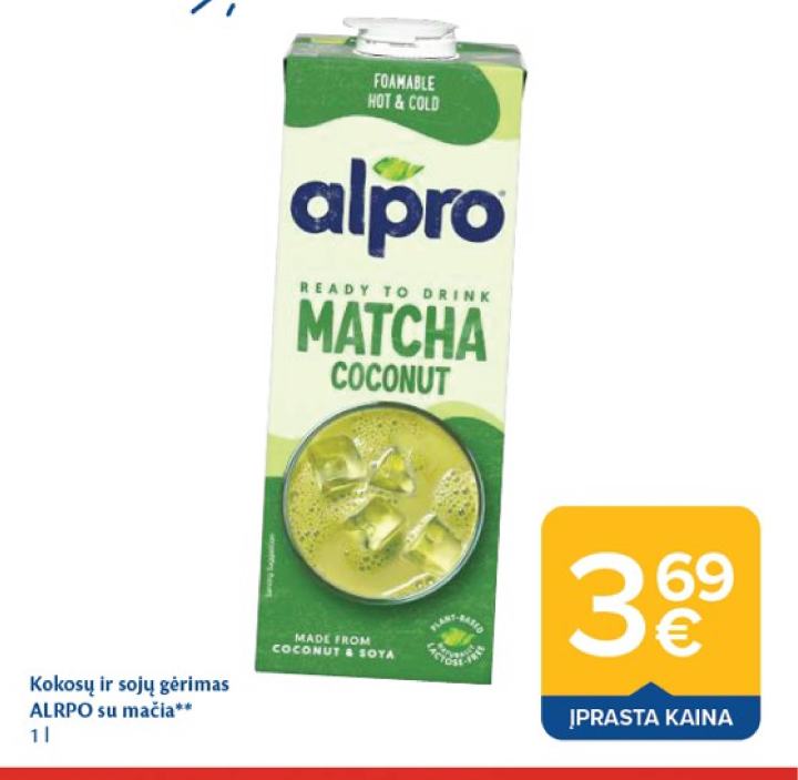 Kokosų ir sojų gėrimas ALPRO su mačia, 1 l