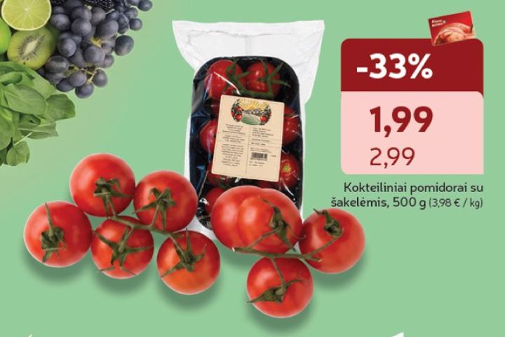 Kokteiliniai pomidorai su šakelėmis, 500 g