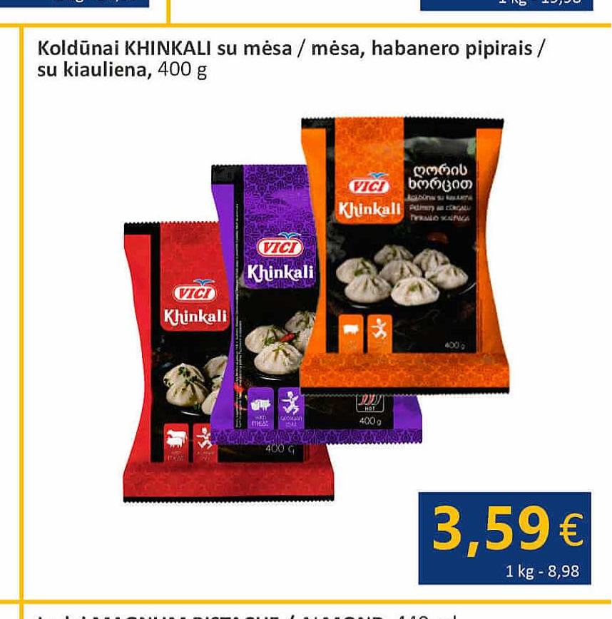 Koldūnai KHINKALI su mėsa / mėsa, habanero pipirais / su kiauliena, 400 g