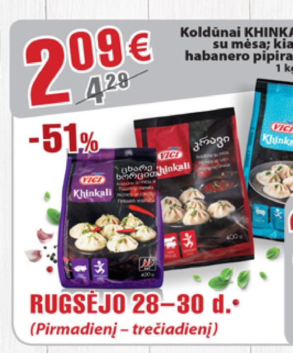 Koldūnai KHINKALI VIČI su mėsa; kiauliena, habanero pipirais, 400 g