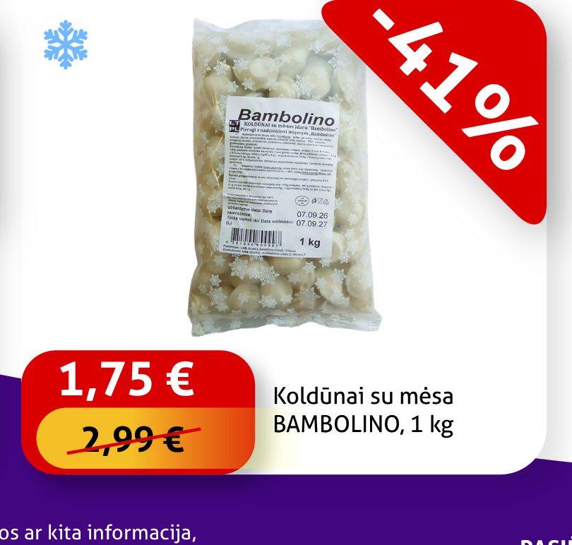 Koldūnai su mėsa BAMBOLINO, 1 kg