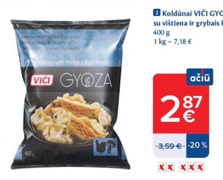 Koldūnai VIČI GYOZA su vištiena ir grybais FUNGUS, 400 g