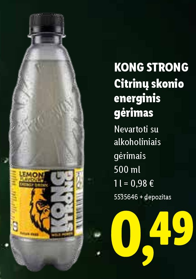 KONG STRONG Citrinų skonio energinis gėrimas, 500 ml