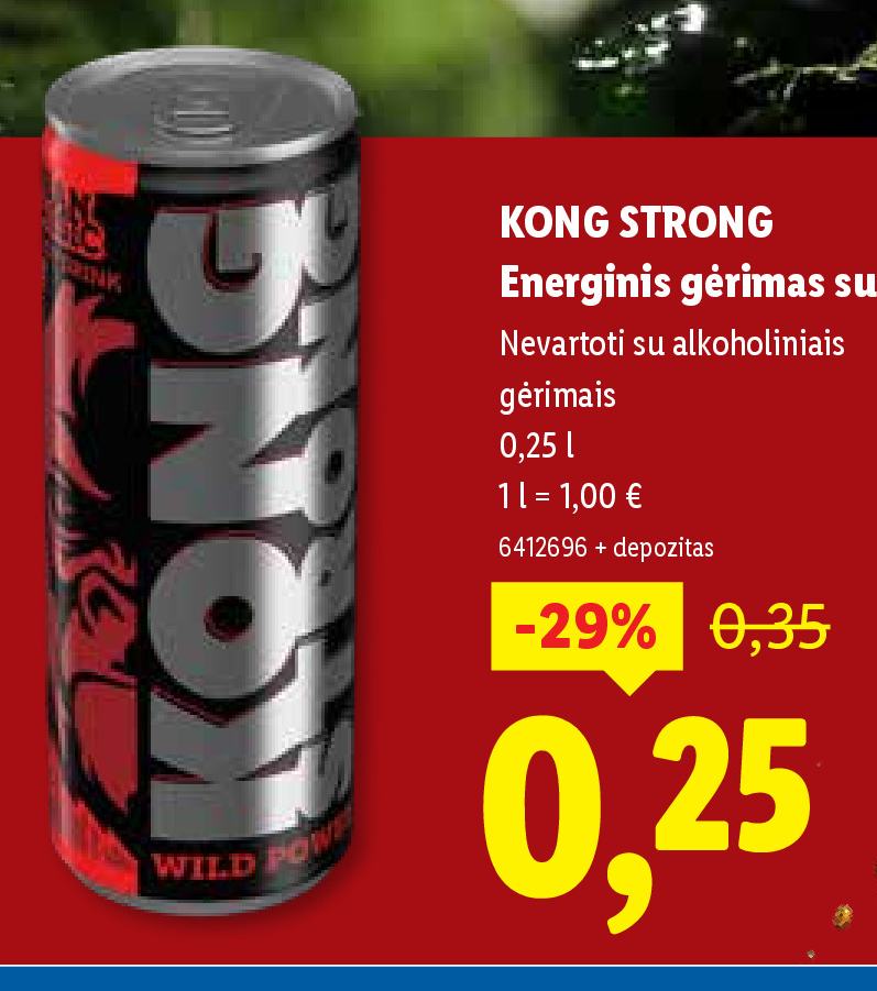 KONG STRONG Energinis gėrimas su kofeinu, 0.25 l