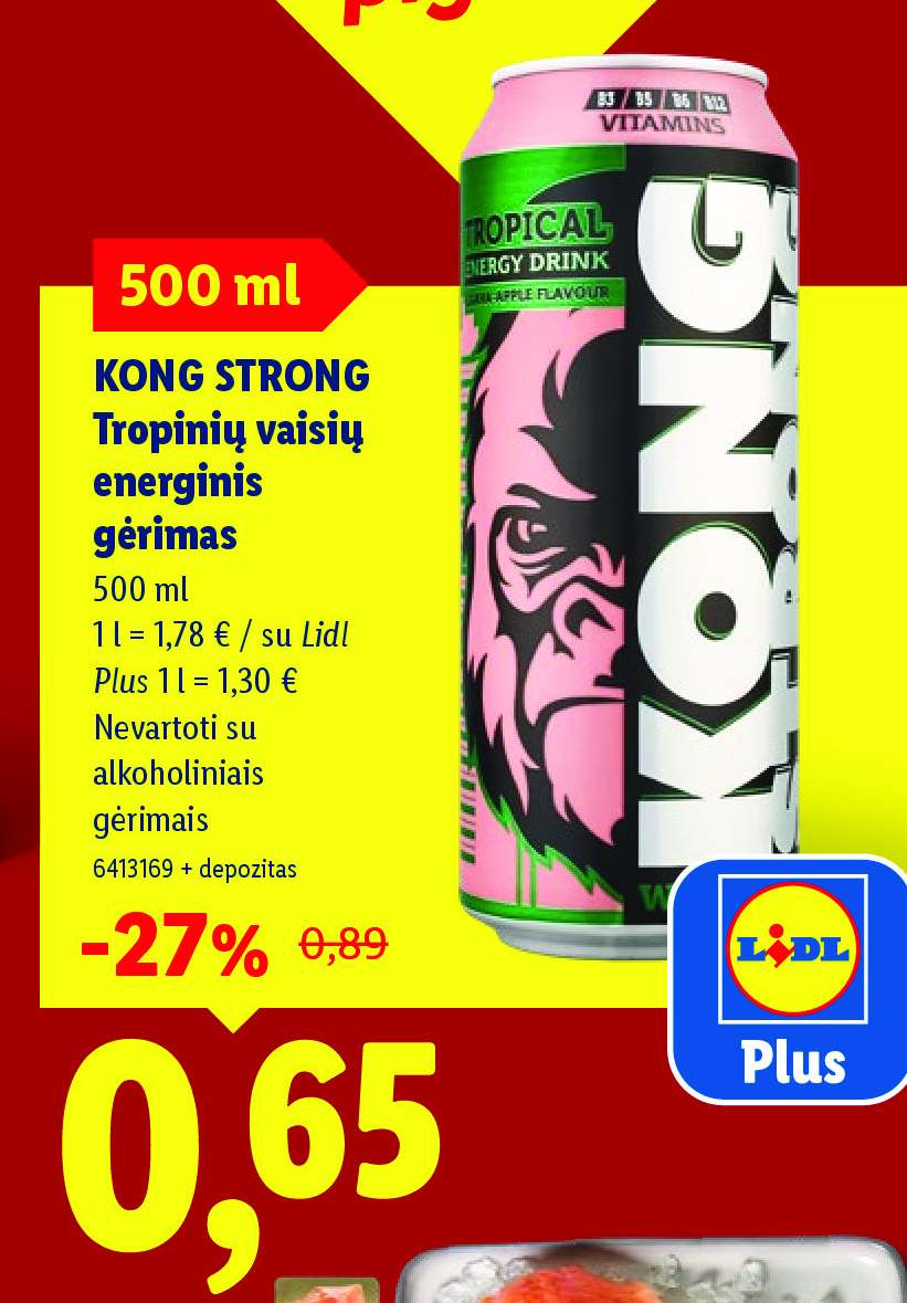KONG STRONG Tropinių vaisių energinis gėrimas, 500 ml