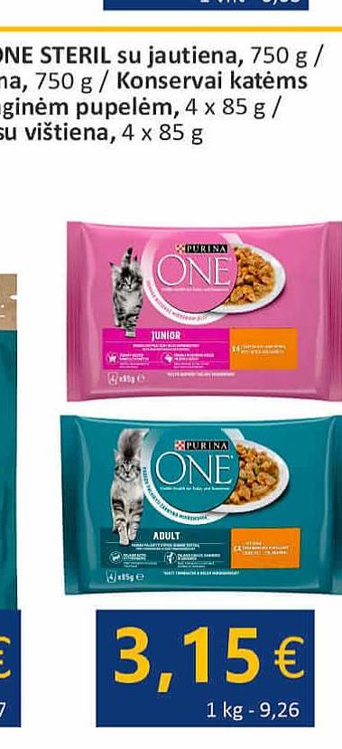 Konservai katėms PURINA ONE su vištiena ir šparaginėm pupelėm, 4 x 85 g
