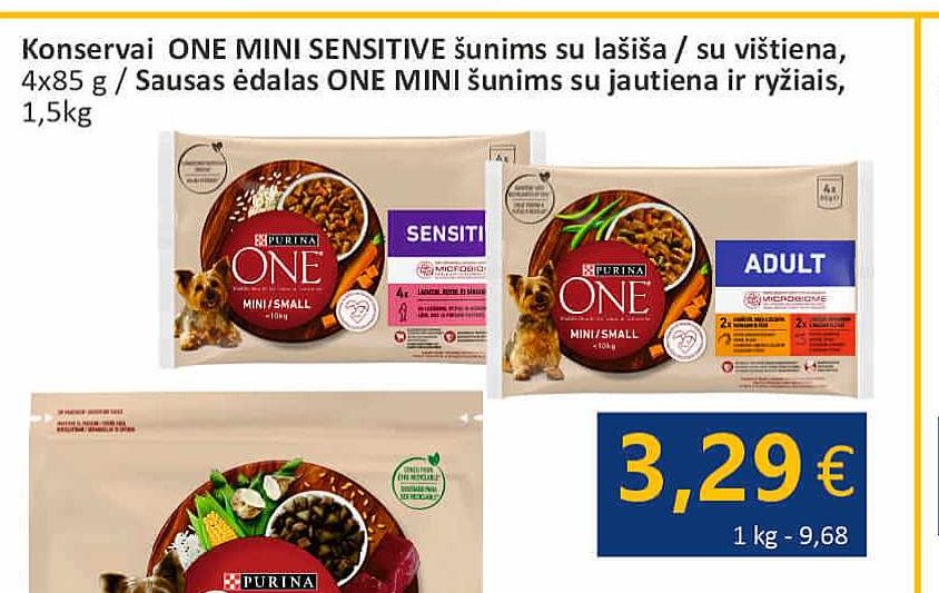 Konservai ONE MINI SENSITIVE šunims su lašiša / su vištiena, 4 x 85 g