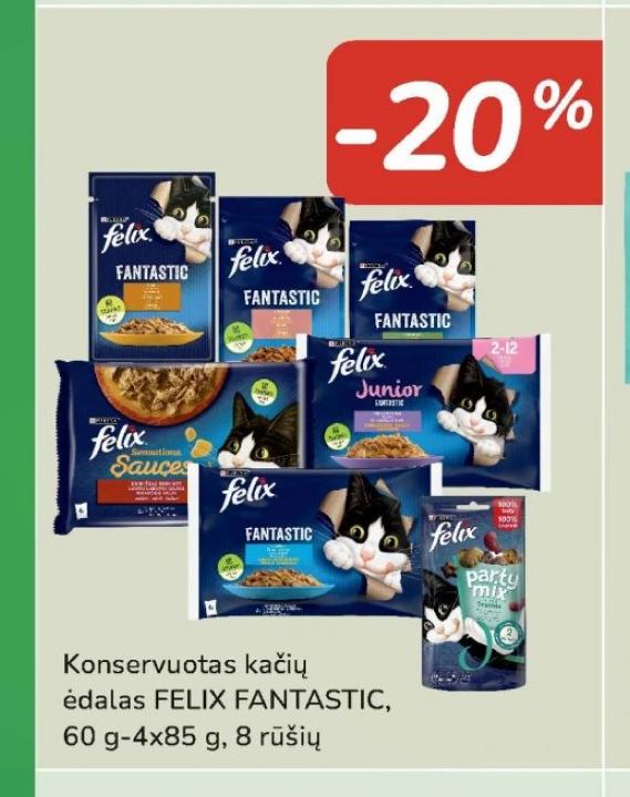 Konservuotas kačių ėdalas FELIX FANTASTIC, 60 g