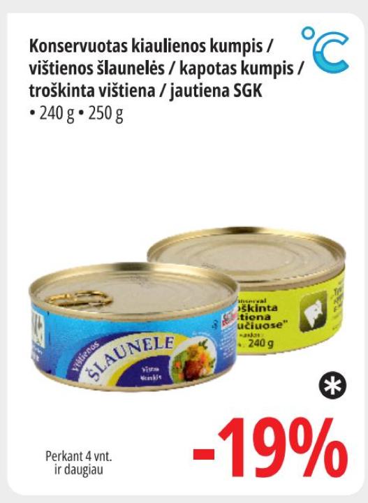 Konservuotas kiaulienos kumpis / vištienos šlaunelės / kapotas kumpis / troškinta vištiena / jautiena SGK, 240 g