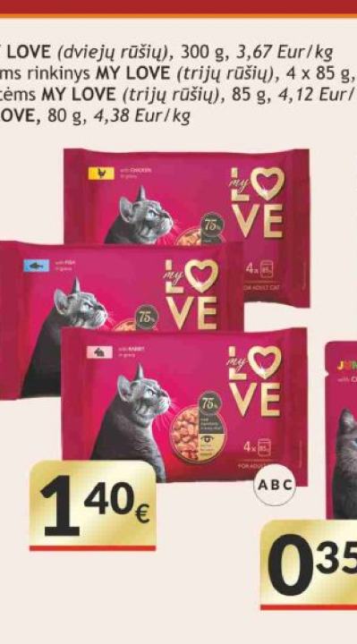 Konservuotas maistas suaugusioms katėms MY LOVE, 4 x 85 g