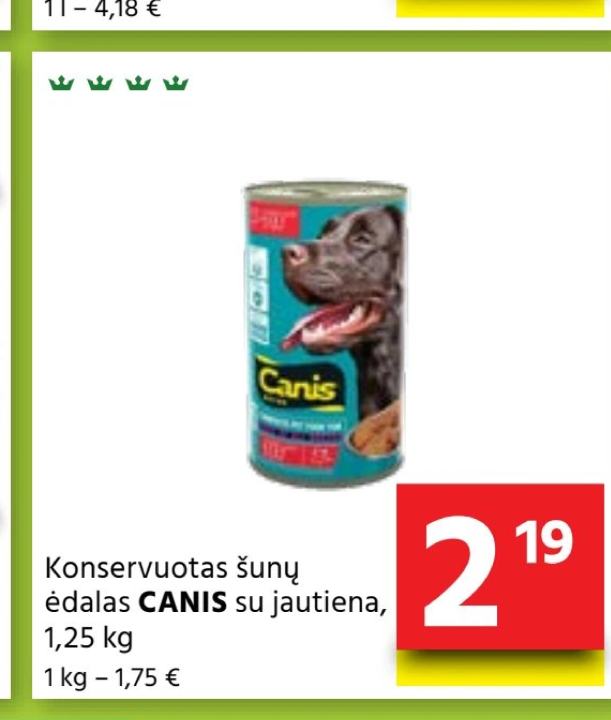 Konservuotas šunų ėdalas CANIS, 1.25 kg