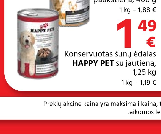 Konservuotas šunų ėdalas HAPPY PET, 1.25 kg