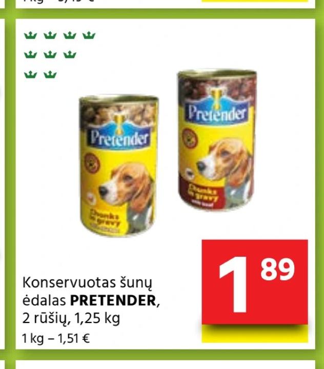Konservuotas šunų ėdalas PRETENDER, 1.25 kg