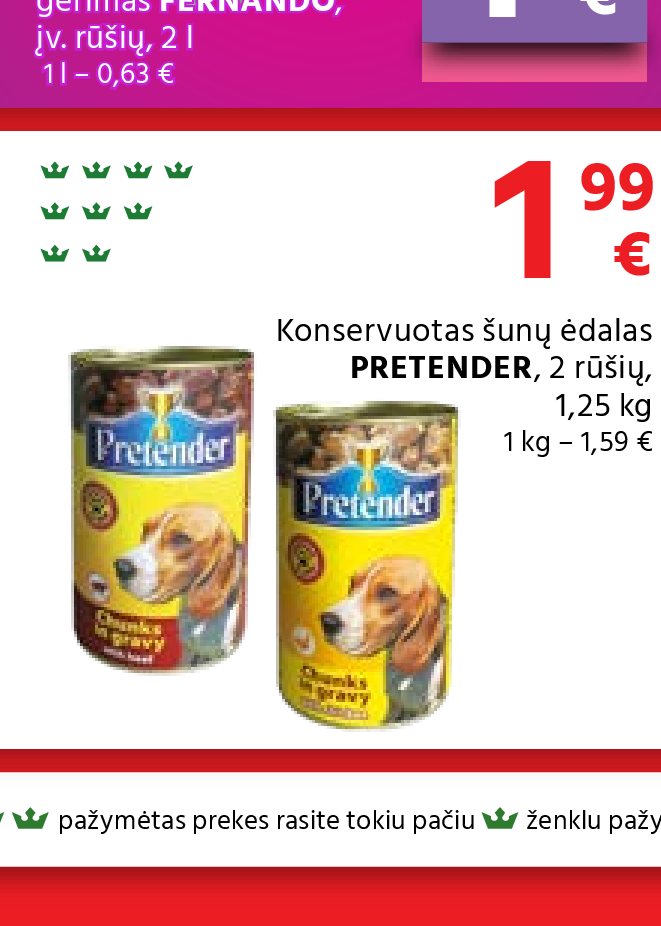 Konservuotas šunų ėdalas PRETENDER, 2 rūšių, 1.25 kg